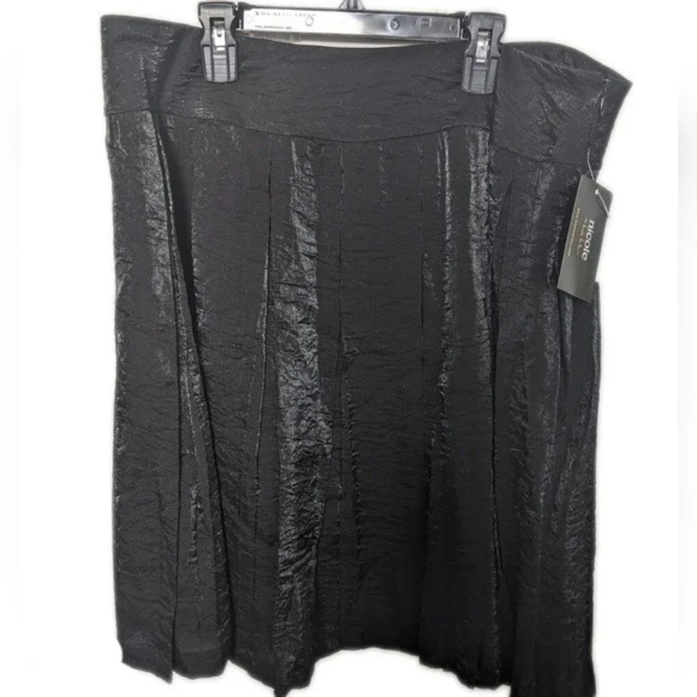 Nicole by Nicole Miller "Jungle Out" black pleated metallic NWT skirt 14 - Picture 5 of 9